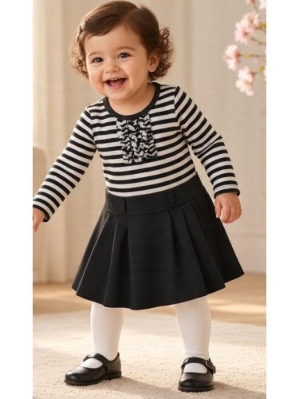 BONNIE JEAN Black and Gray Striped Pleated Skirt Dress Girls Size 2T